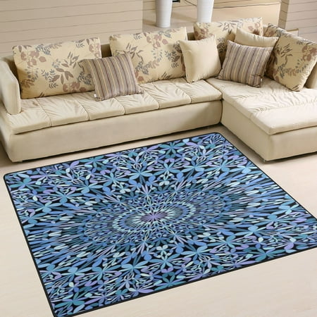 Area Rug Indoor 63 x48 Non-Slip Wear Resistant Floor Mats Soft Large Carpets for Living Room Bedroom Home Decor Washable Rug Blue Mandala Pattern