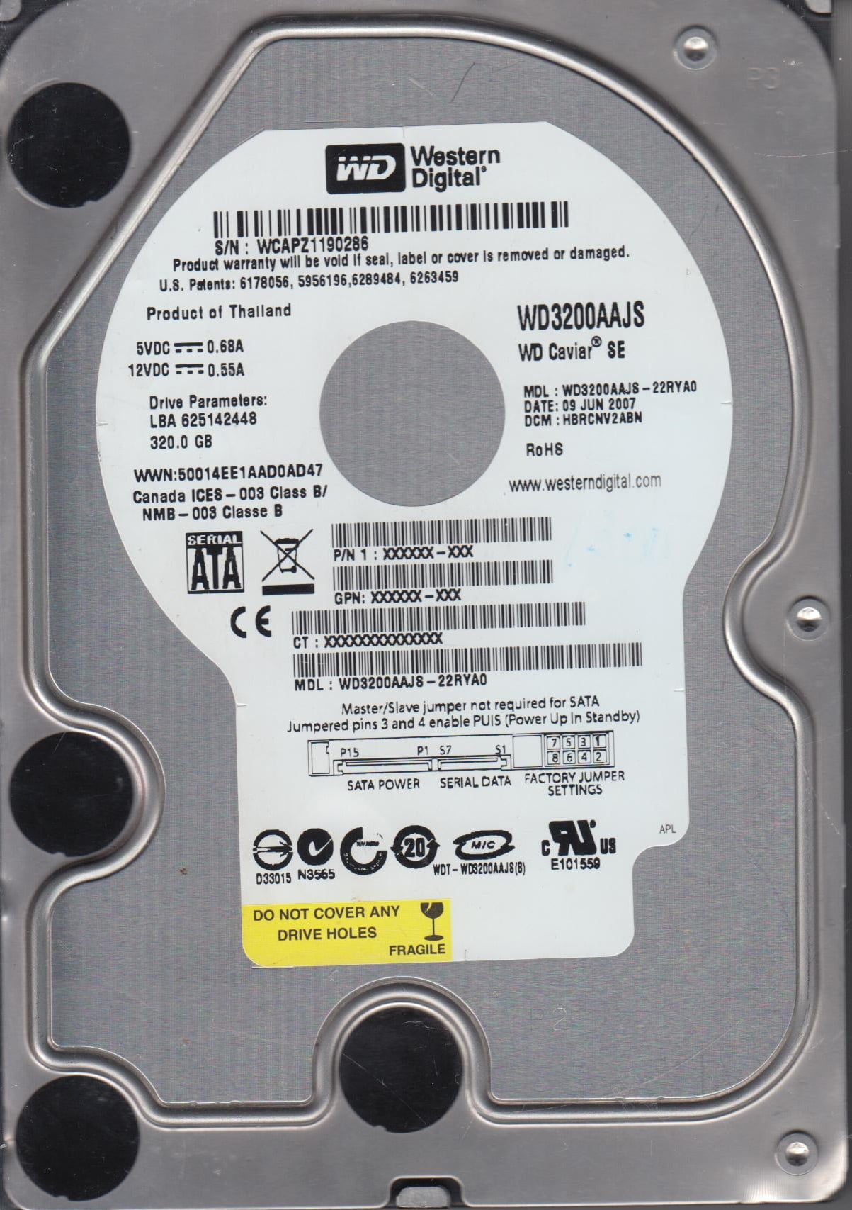 WD3200AAJS-22RYA0, DCM HBRCNV2ABN, Western Digital 320GB SATA 3.5 Hard ...