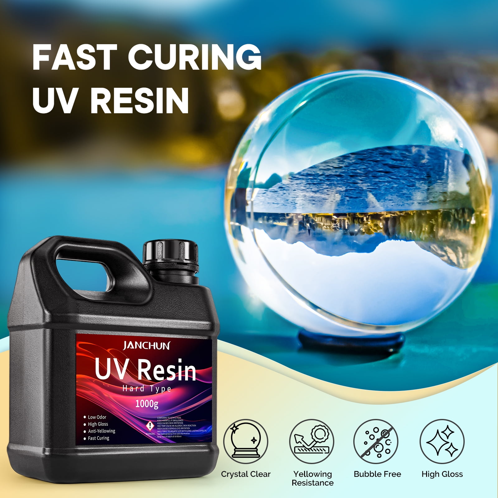 JANCHUN High Viscosity Resin 2000g Extra Large Capacity Hard Resin Upgraded Formula Clear Fast Curing Resin for DIY Jewellery Making, Craft Decorating, Crafts Making, Casting And Coating Hard Clear.