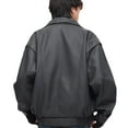 thumbnail image 5 of Mens Big & Tall PU-Leather Jackets Plus Size M-4X Long Sleeve Coats with Pockets Trendy Solid Button-Down Zip Up Collared Motorcycle Outerwear Jacket, 5 of 7