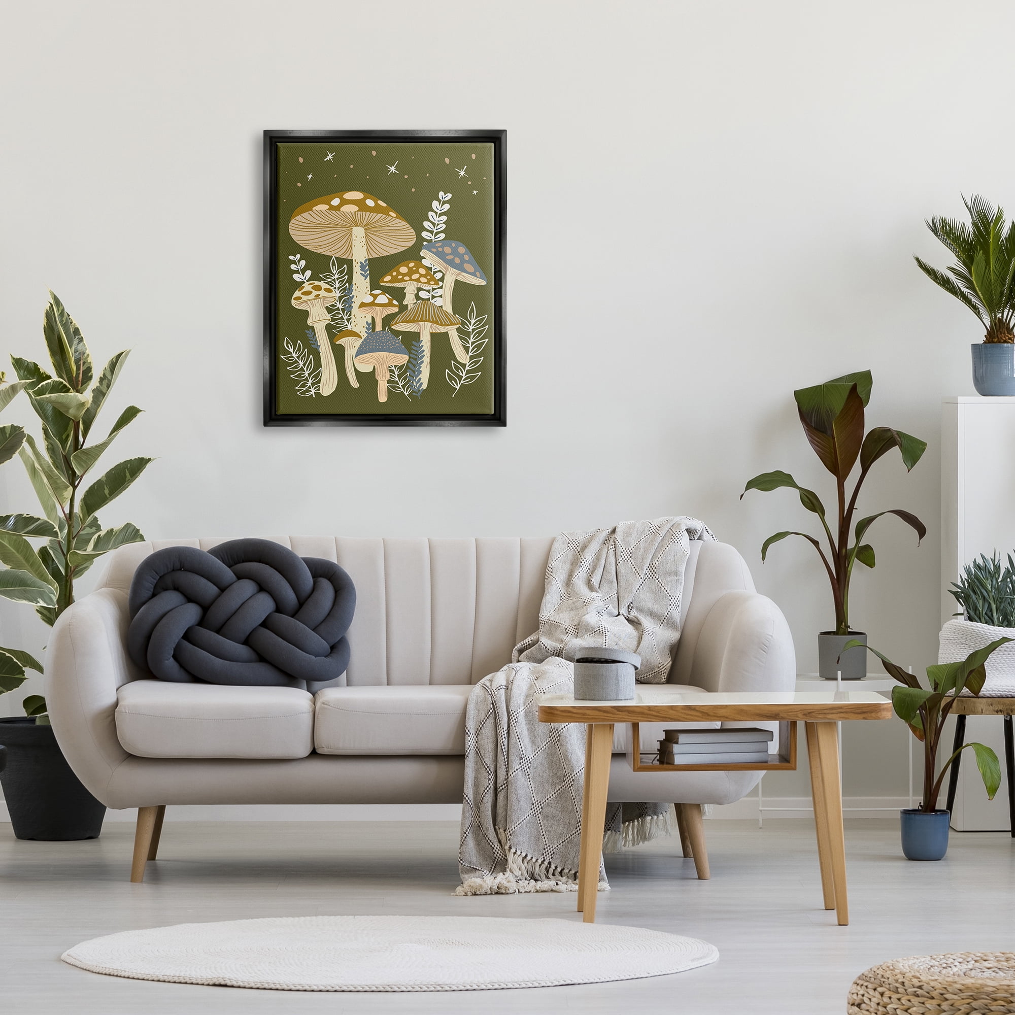 Stupell Industries Cottage Mushrooms Whimsical Nature Botanical & Floral Painting Black Floater Framed Art Print Wall Art