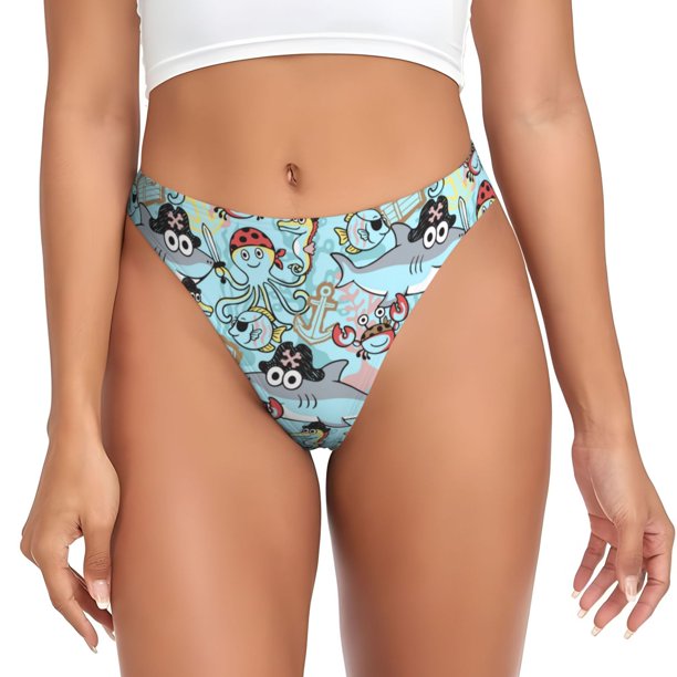 Balery pirate with funny animals Tangas de Algodón para Mujer con Estampado – Ropa Interior Sexy, Transpirable, G-string-3X-Large