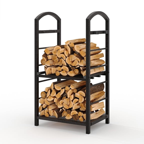 Studyset 30 Inch High Firewood Rack Outdoor, Indoor Wood Rack for Firewood, Fireplace Metal Wood Pile Storage Stacker Organizer with Kindling Hooks