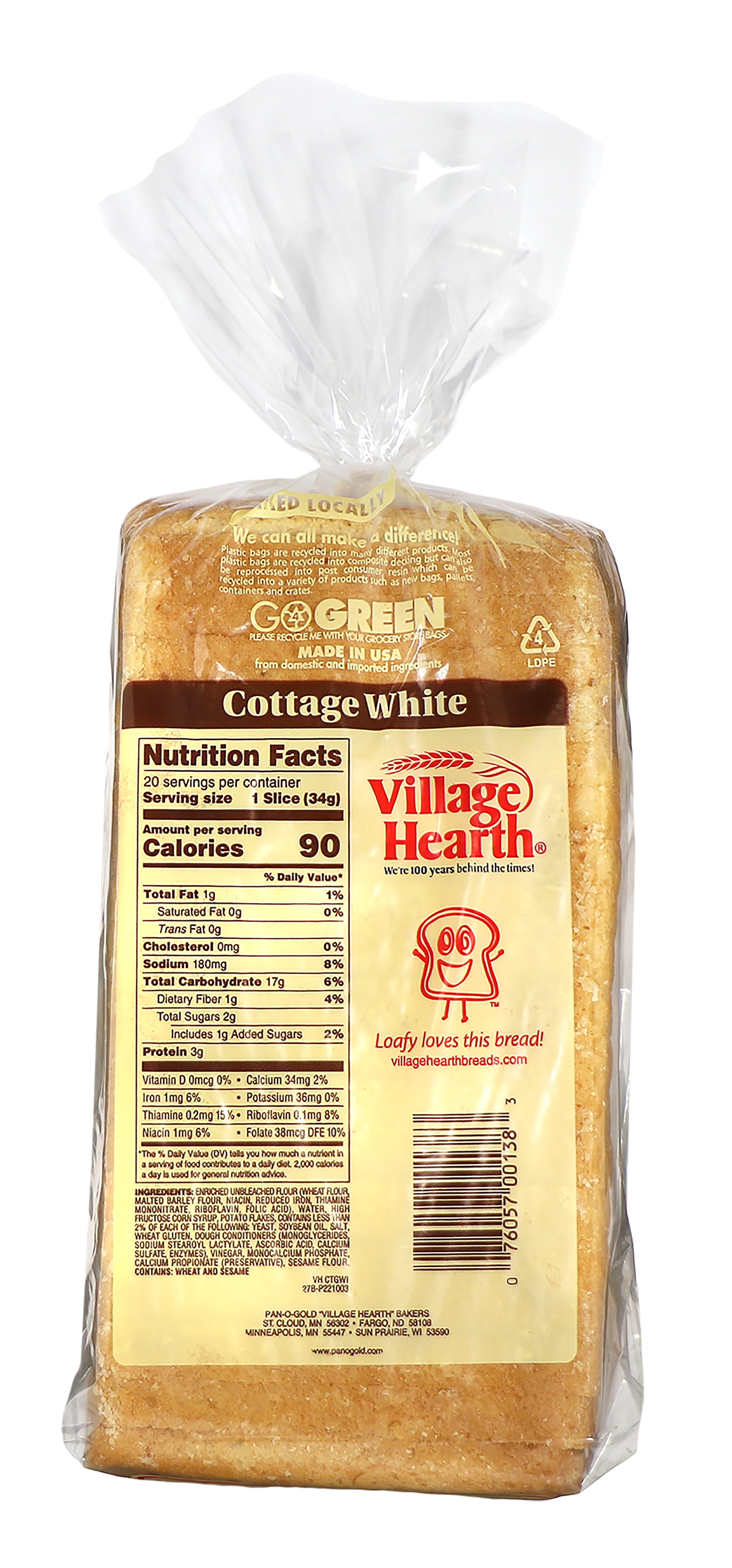 Village Hearth Cottage White Bread Loaf, 24 oz, 20 Count