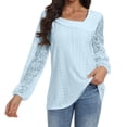 thumbnail image 2 of Luxalzxs Tops for Women Trendy V-Neck Lace Patchwork Long Sleeve Pullover Tops Shirts Solid Color Hollowed Out Loose Blouses T-Shirts, 2 of 5