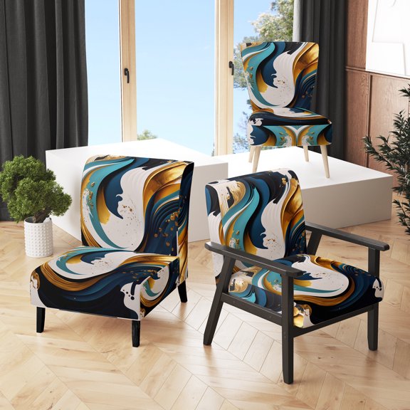 Designart "Gold Black Spiral Pattern" Upholstered Modern & Contemporary Accent Chair and Abstract Arm Chair - Multiple Color & Pattern