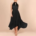 thumbnail image 3 of ClodeEU Women's Halter Neck Fitted Waist Maxi Dress ,Sleeveless Solid Color Pleated Casual Long Dress Black,Womens Plus S, 3 of 6