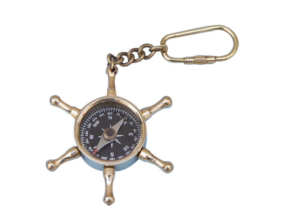 Nautical Chrome Finish Compass Key Chain Vintage Keychain Key Ring Collectible 