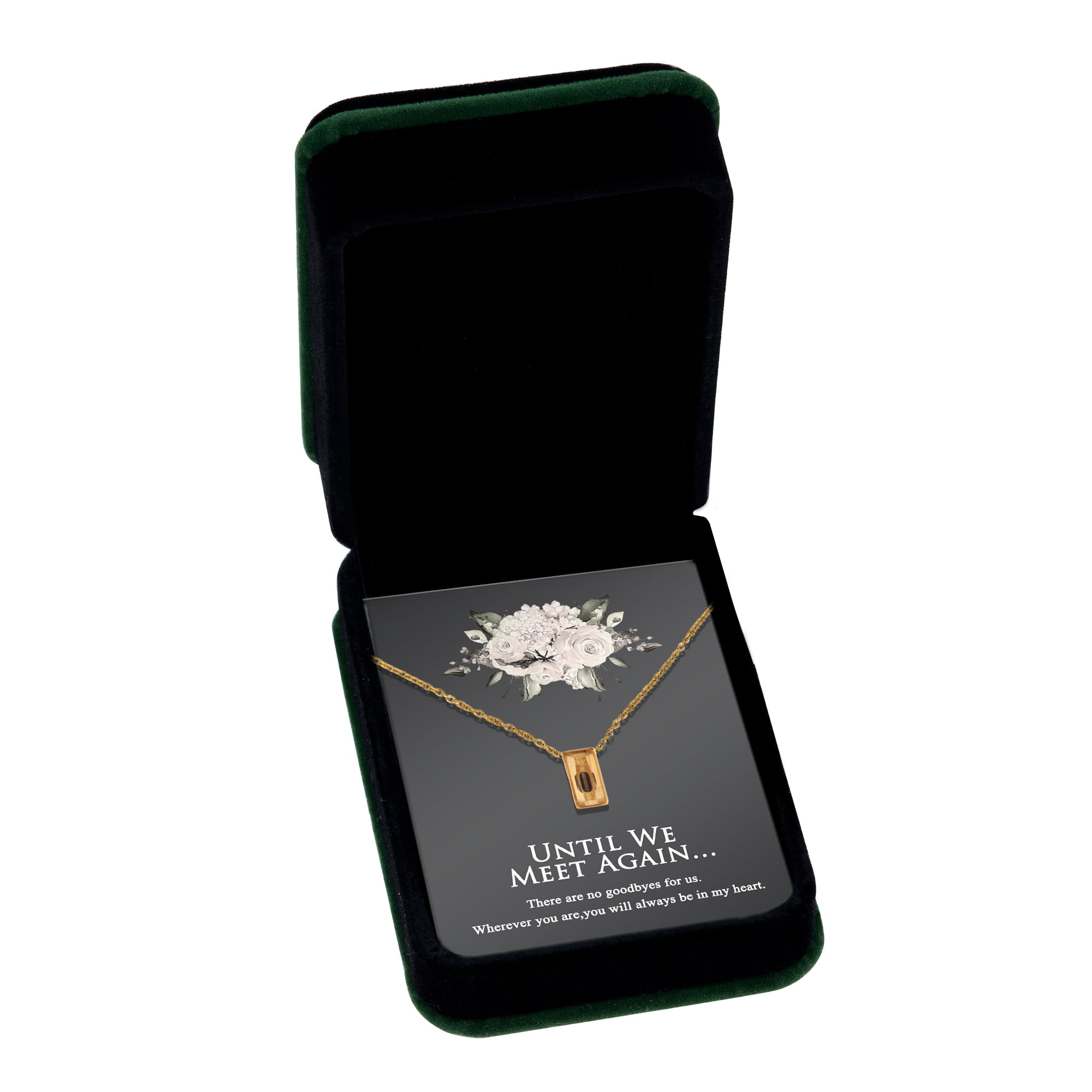 Until We Meet Again Cremation Necklace and Card - Gold Cube Memorial Necklace for Human Ashes for Women - Keepsake Urn Pendant - Funnel Kit - Ship Next Day!