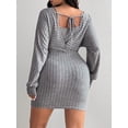thumbnail image 6 of AURA Plus Size Women's Bodycon Dress V Neck Long Sleeve Faux Two Piece High Waist Short Dress, 6 of 8