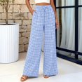 thumbnail image 5 of Lumtrix Womens Gingham Pants 2026 Cotton Linen Drawstring Wide Leg Lounge Pants Cute Casual Trousers with Pockets Light Blue L, 5 of 5