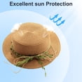 thumbnail image 4 of 56-58 cm hat circumference female rattan straw hat summer hat outdoor sunshade beach hat sunscreen flat top hat foldable - Khaki, 4 of 5