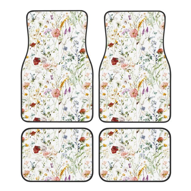 Fotbe Wildflower Watercolor Juego de 4 Tapetes para Auto con Estampado – Alfombrillas de Goma Reforzada, Diseño Antideslizante, Protección para Todo el Año – Vehículos, Autos, Camionetas y SUVs