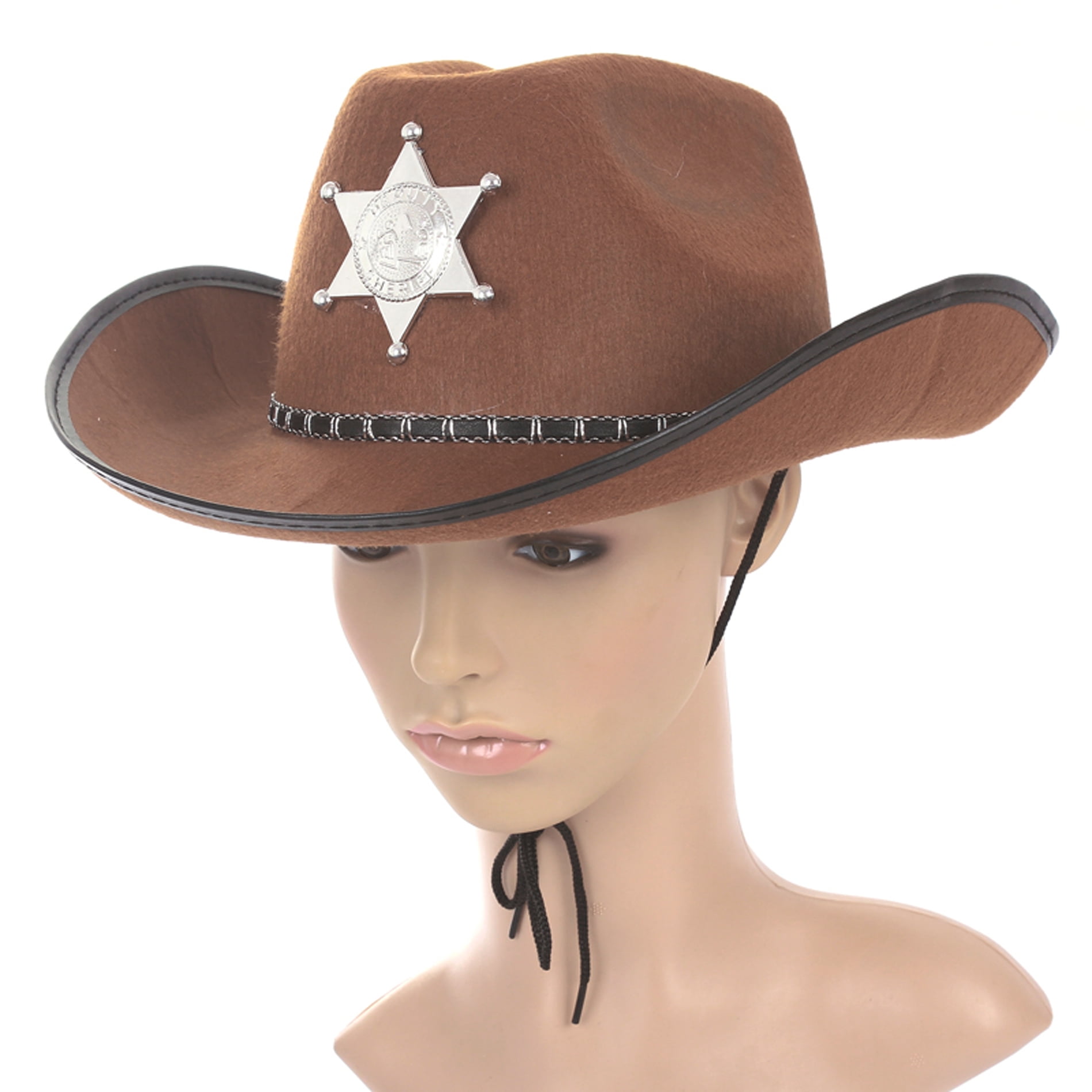 Halloween Brown Sheriff Cowboy Hat Felt with Star Badge Cosplay