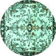 thumbnail image 1 of Ahgly Company Machine Washable Indoor Round Animal Turquoise Blue Traditional Area Rugs, 8' Round, 1 of 4