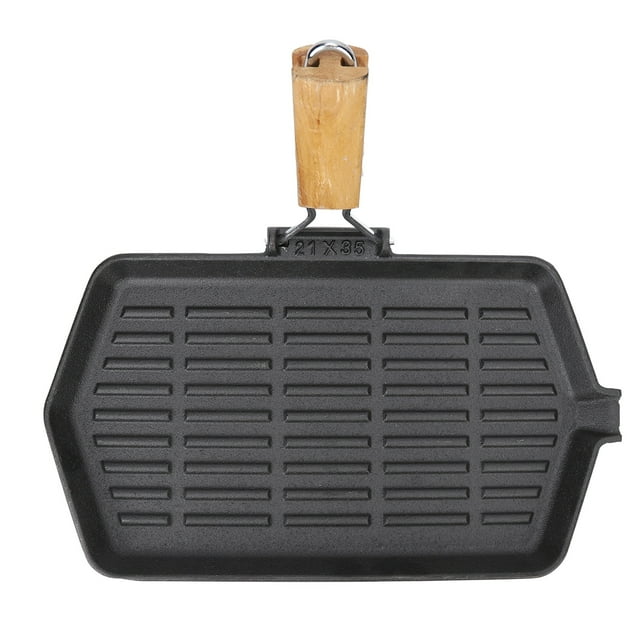 Griddle Pan, Easy Cleaning Grill Pan Anti Warping Bottom Portable Folding With Wooden Handle For Camping For Household