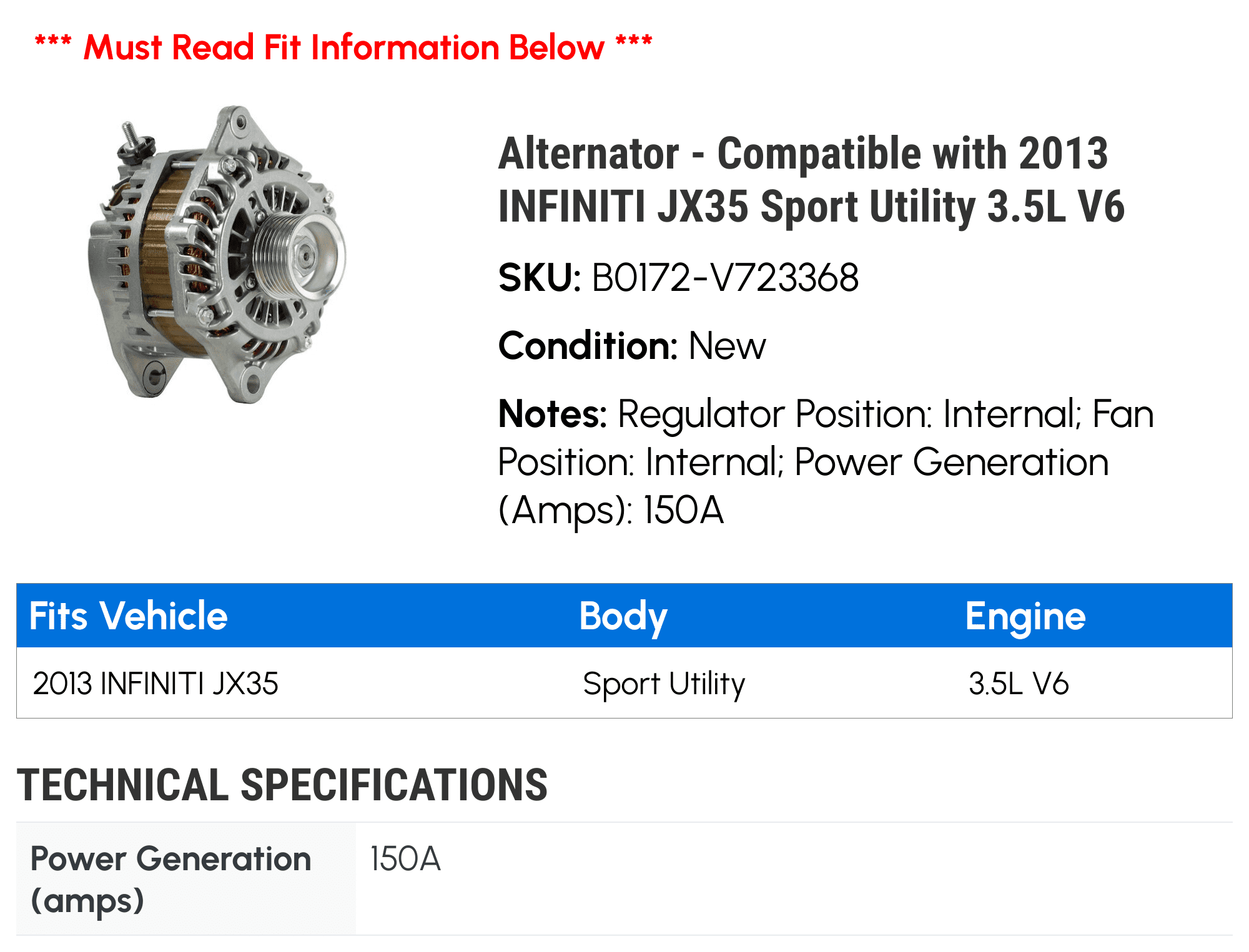 レジスター‼️ 2013 Infiniti JX35 3.5L 250-320-370-400amp High Output