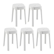 5 PCS Modern Stackable Plastic Stools for Indoor Outdoor, 18" Seat Height Portable Backless Stacking Chairs for Schools Home Office White
