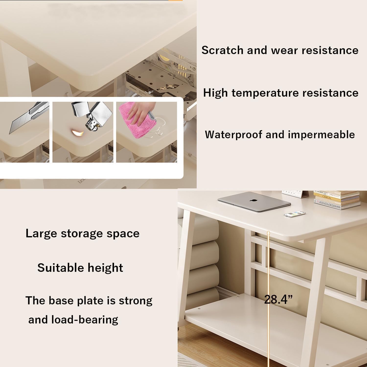 31.5 Inch Small Desks with 3-Layer Storage & Monitor Stand, Compact Home Office Desk, Portable Laptop Table with Wheels for Small Spaces, Mobile Rolling Computer Work Desks