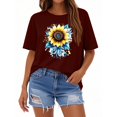 thumbnail image 3 of NAMTYQX Cute Tops for Teen Girls Muster Short Sleeve Plus Size Trendy Print Stretch O-Neck Soft Loose Fit Cute Tops for Women Wine Size 2XL, 3 of 5