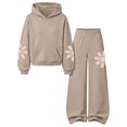 thumbnail image 6 of Girls Floral Sweatsuit Fashion Casual Fleece Thermal 2 Piece Outfits Long Sleeve Hoodie Wide Leg Sweatpants With Pockets (6-7 Years, Khaki), 6 of 7