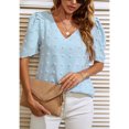 thumbnail image 4 of Camiseta informal holgada con cuello en V y manga abombada corta para mujer para uso en verano, 4 of 8