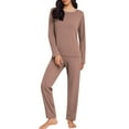 thumbnail image 1 of Ensemble de Pyjama pour Femmes Col Rond Manches Longues Grande Taille Ensemble de Maison pour Femmes Design Fin Couleur Unie Pantalon Manches Longues Ensemble Deux Pièces Pyjama Femme, 1 of 3