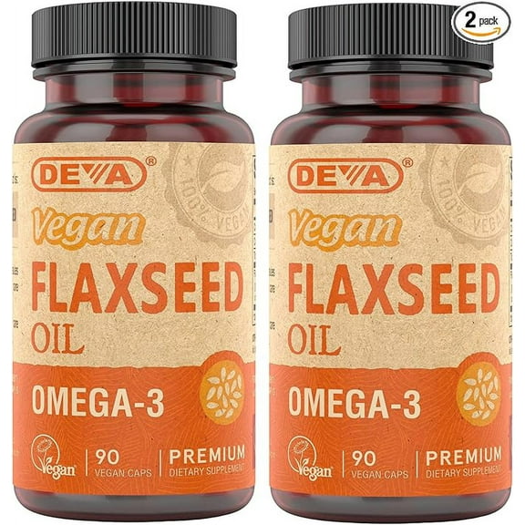 Deva Organic Vegan Vitamins Flax Seed Oil - Rich in Omega-3, Cold-Pressed & Unrefined - 90 Capsules, 2-Pack