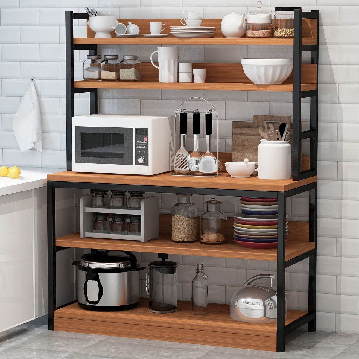 5 Tier Kitchen Bakers Storage Rack Rolling Microwave Oven Stand Shelf Black 