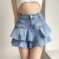 thumbnail image 6 of TINYSOME Women High Waist A-Line Mini Cake Jeans Skirt Vintage Washed Pleated Ruffles Layered Tiered Casual Slim Denim Streetwear, 6 of 17