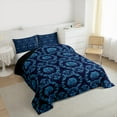 thumbnail image 4 of Manfei Adult Bohemian Damask Bedding Comforter Set, Western Retro Mandala Flower Twin Comforter Sets, Black Blue Hippie Reversible Bedding Set, Microfiber Bedroom Decor, 2 Pieces, 4 of 9