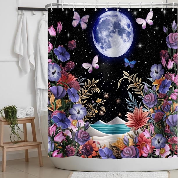 Cortina de ducha impermeable Moon Floral 180x180 cm