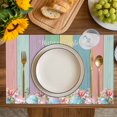 thumbnail image 4 of Easter Bunny Placemats Set of 6, Cute Rabbit Eggs Flowers Colorful Wood Plank Placemats for Dining Table, Place Mats for Kitchen Tabletop, Waterproof Wipeable Dining Table Mats Set, 4 of 9