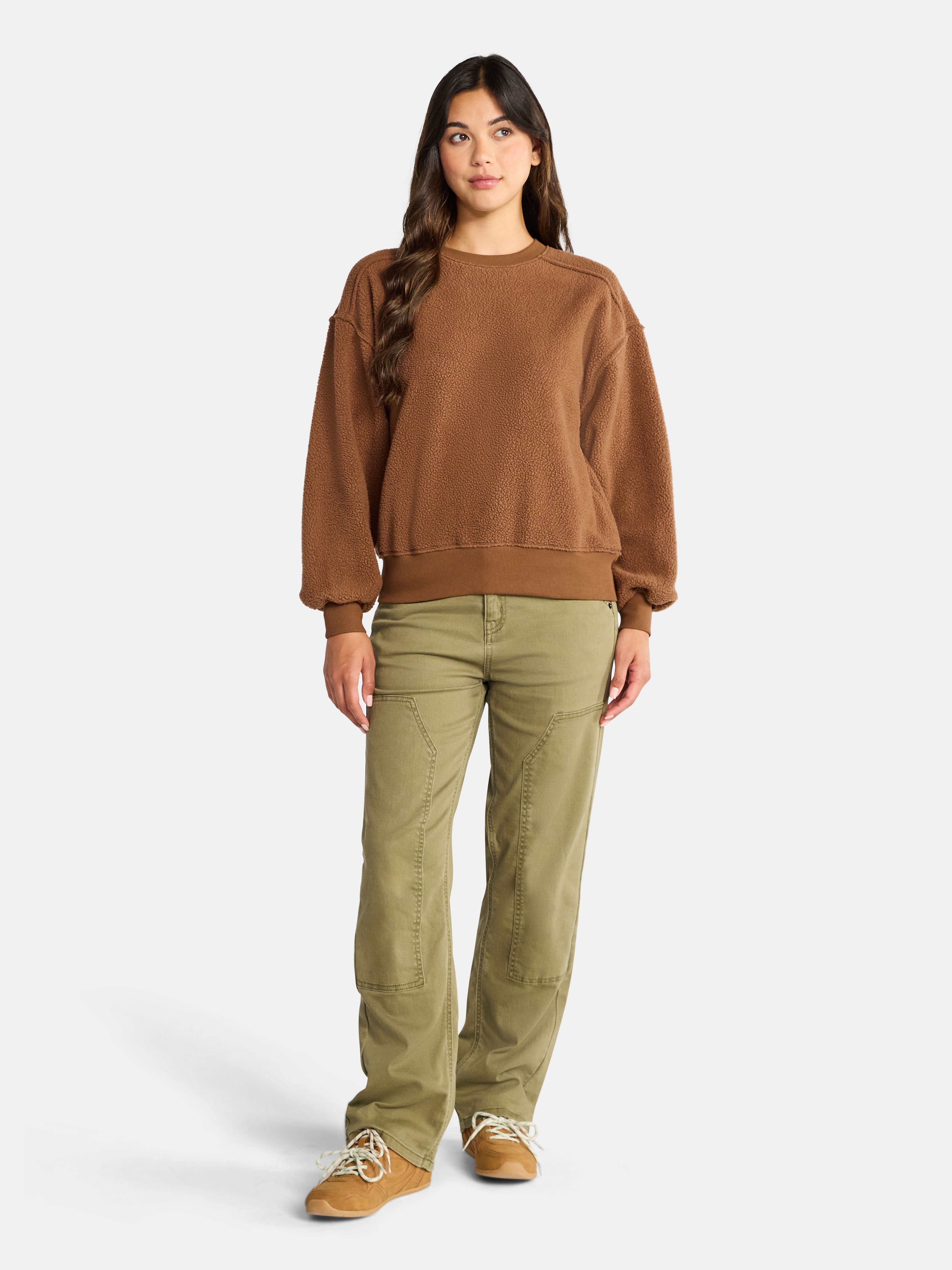 Time and Tru Women's Reverse Fleece Pullover Sweatshirt, XS-XXXL