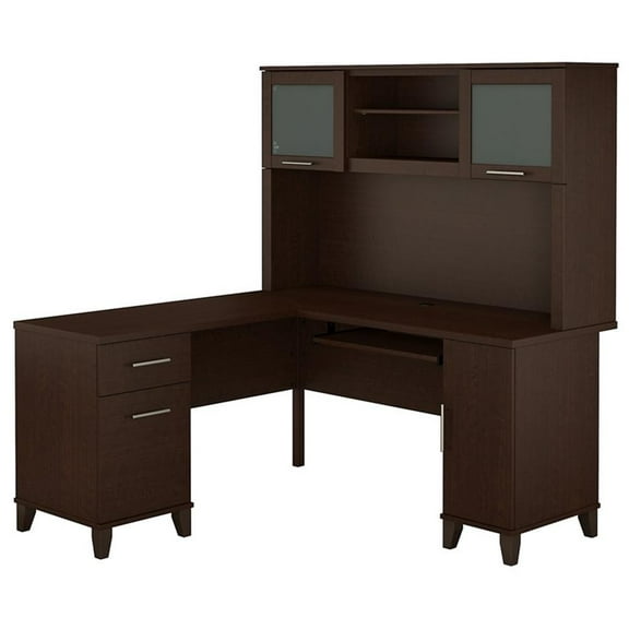 UrbanPro Farmhouse 60W L Shaped Desk with Hutch in Mocha Cherry