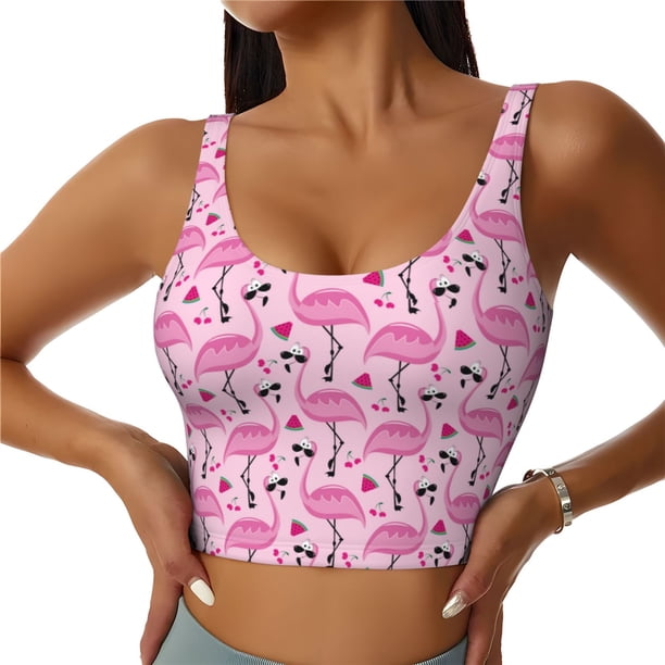 Balery Cool Flamingos Sujetadores deportivos con espalda cruzada para mujer, acolchados, sin costuras, de alto impacto, ideales para yoga, gimnasio, entrenamiento y fitness.-X-Large