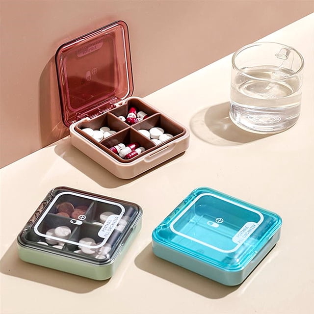 Ruiboury Pill Box Portable Health Care Tablet Container Detachable Moisture-proof Splitter Tablets Home Organizer Suitcase Blue 1Set