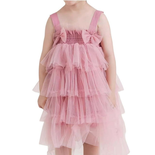 YWOAGH Robe Sans Manches pour Filles Tout-Petits avec Nœud pour Fête et Occasions de Danse Rose 5-6 Ans