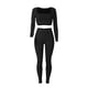 thumbnail image 2 of Gibobby Ropa Deportiva Mujer Traje de pantalones deportivos de Yoga ajustados de dos piezas con cuello cuadrado de manga larga de Color sólido informal a la moda para mujer(Negro, L), 2 of 5