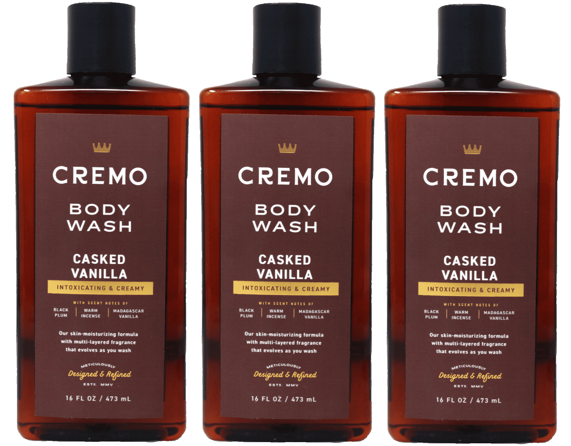 Cremo Casked Vanilla Body Wash for Men, Rich-Lathering Shower Gel, Black Plum, Warm Incense & Madagascar Vanilla Scent, 16 fl oz Pack of 6