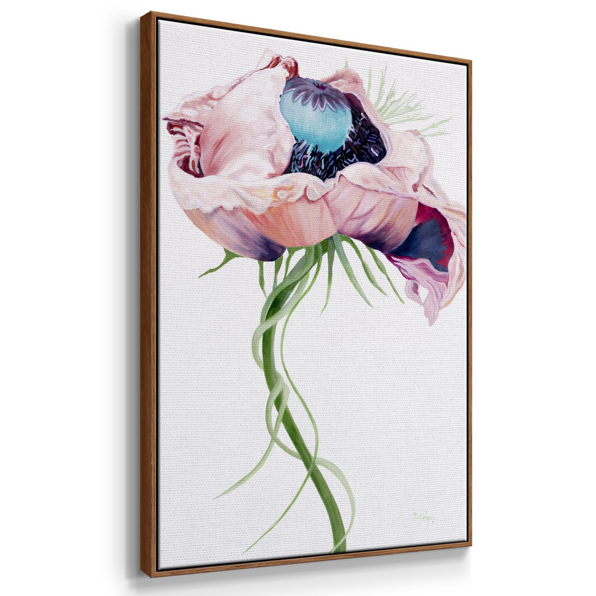 Paris Poppy II Framed Premium Gallery Wrapped Canvas - Ready to Hang - 27 x 41 - Walnut Floating Frame