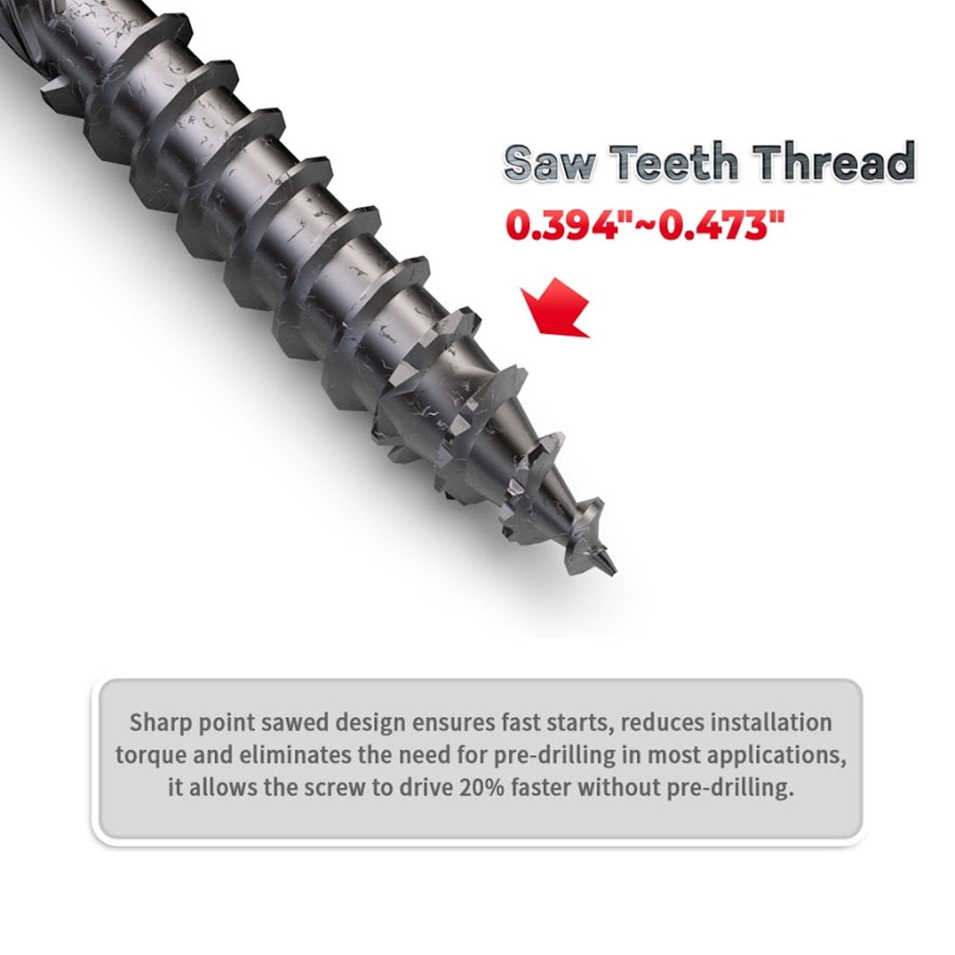KAPAS Decking/Fencing/ Framing Black Wood Screws #14 1/4 X 8” Flat Head, T30 Torx Drive, Hardened Steel , Black NANO 1000hrs + Wax Exterior Coated (50 Pcs - With T30 Torx drive bit )