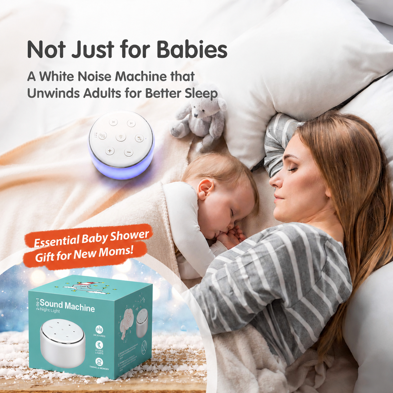 VAMOUT White Noise Machine with RGB Night Light photo 6