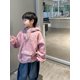 thumbnail image 5 of Sudadera con capucha holgada e informal para niños y niñas, de color rosa, estilo coreano, para primavera, otoño e invierno, con retazos, polar, 5 of 5