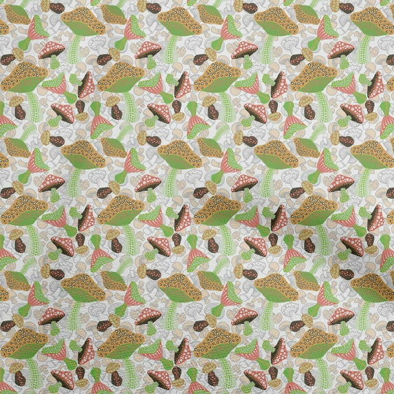 oneOone Cotton Poplin Twill Light Green Fabric Mushroom Dress Material Fabric Print Fabric By The Yard 56 Inch Wide