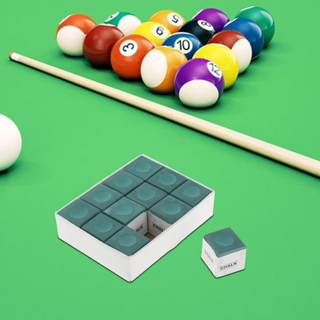 Colaxi 12Pcs Pool Cue Chalks, Billiard Chalk, Easy to Use Pool Chalk Cubes, Pool Table Accessories Universal Cue Tips for Tournament Green