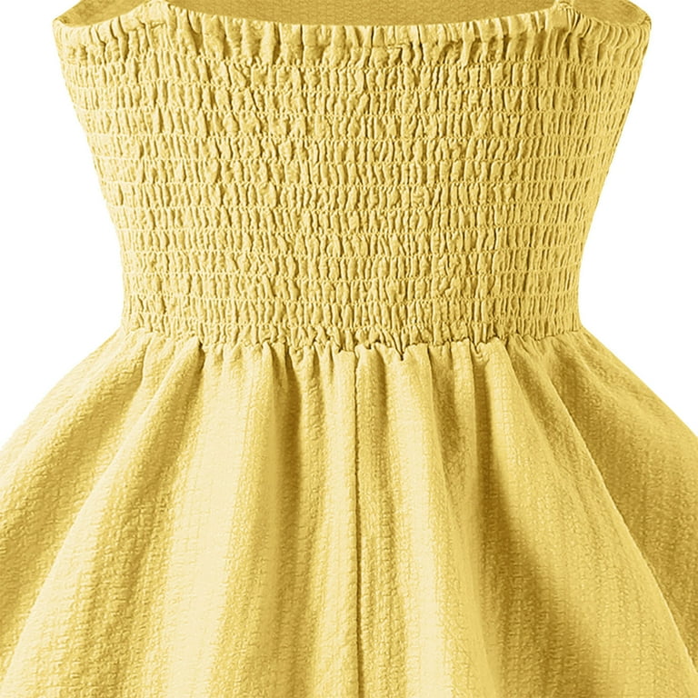 Atoguta 8-13 Years Prom Dresses for Girls Spaghetti Strap Linen Midi Dress Casual Cami Dresses Yellow, Girl's, Size: 10-11 Years