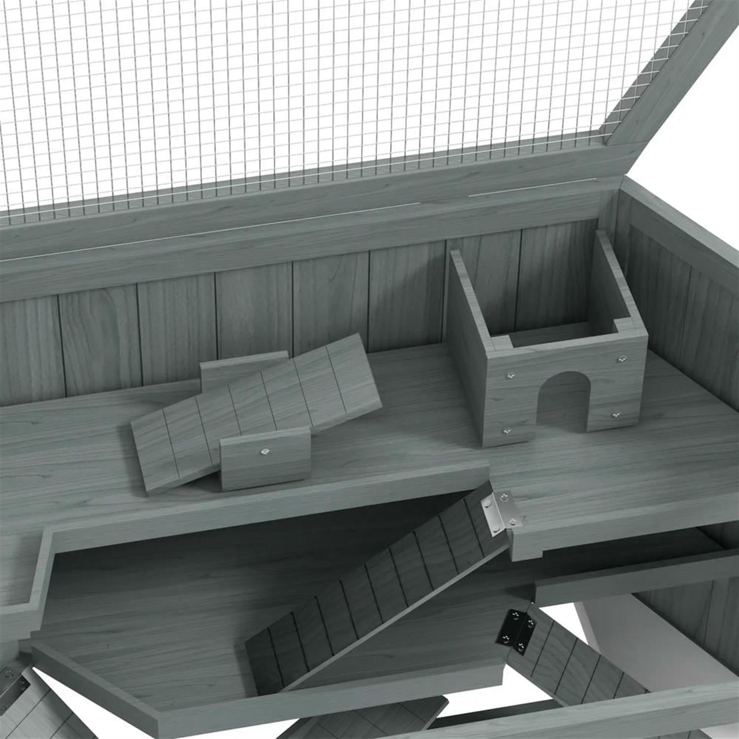 resenkos 45" Wooden Hamster Cage with Tray, Seesaws, Water Bottle, Activity Center, Large Small Animal Habitats for Guinea Pig Cages, Gray