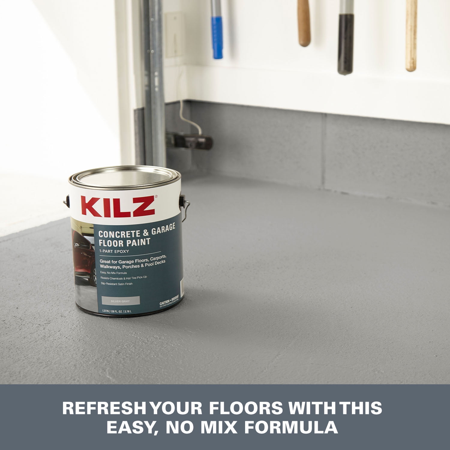 KILZ 1-Part Epoxy Concrete and Garage Floor Paint, Interior/Exterior, Satin, Silver Gray, 1 Gallon
