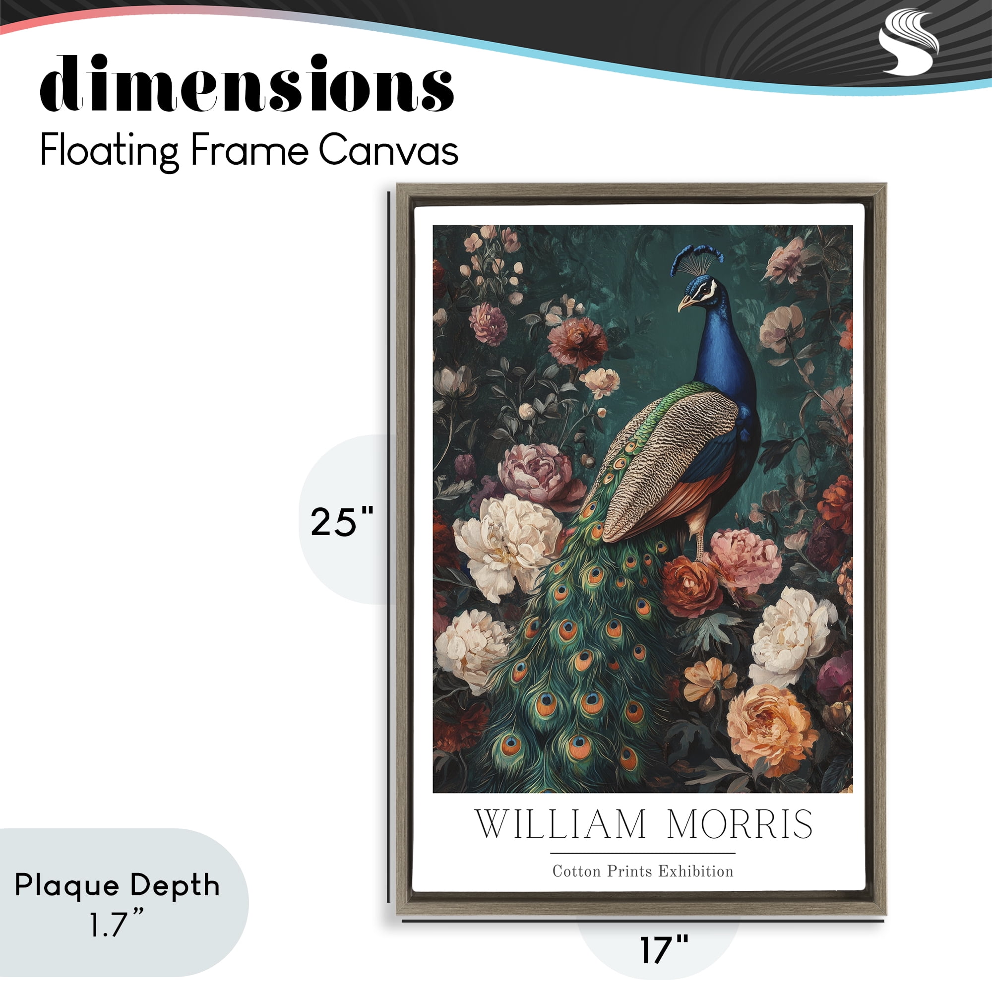 Stupell Industries Vintage Floral Peacock William Morris Brown Framed Floater Canvas Wall Art, design by Petal Prints Design